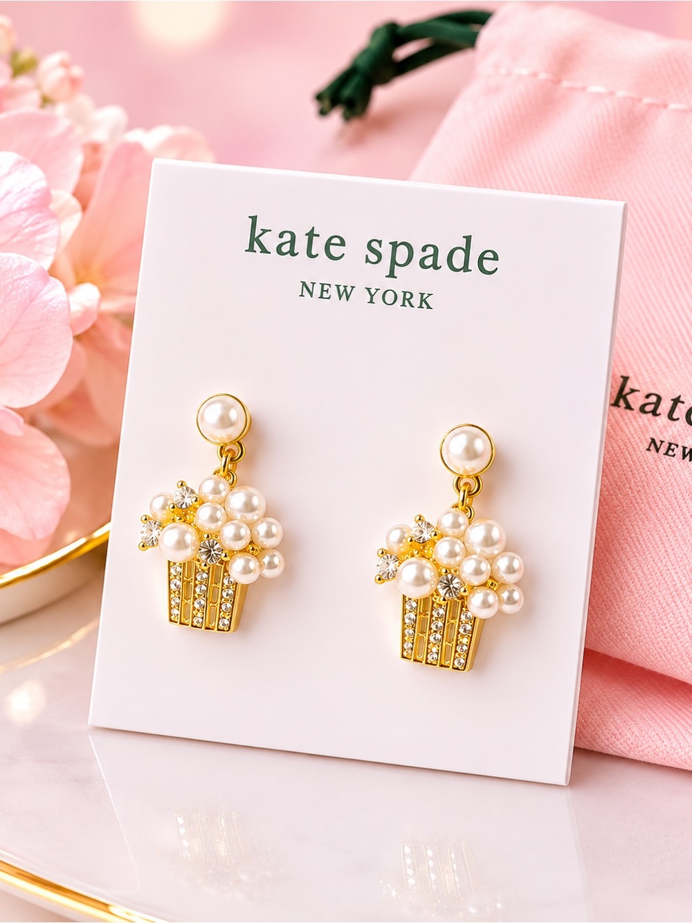 kate spade Gold & Cream Pearl Cluster Drop Earrings